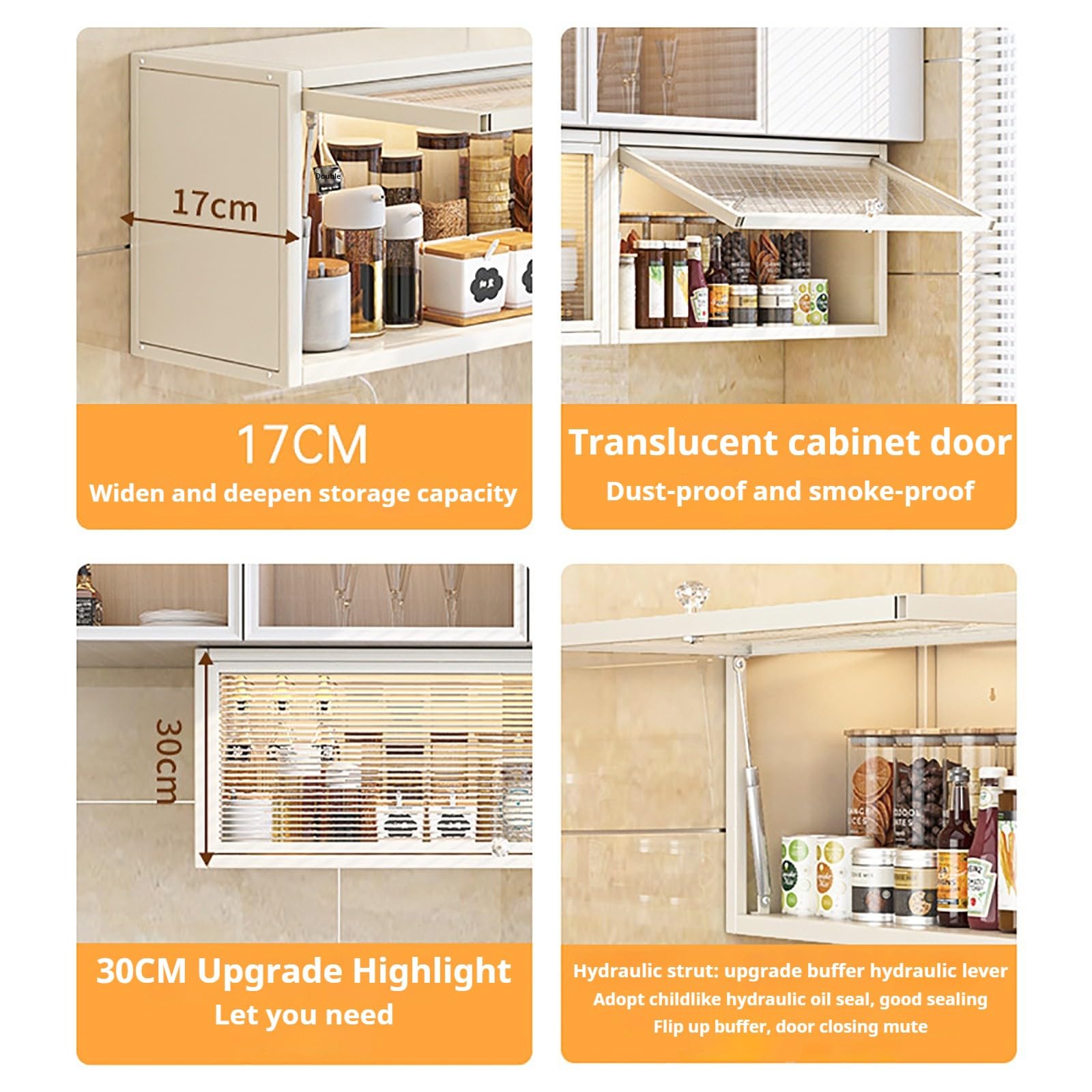 Küchengewürzregal, Wandmontierter Lagerschrank, Großraum-Küchengeschirr-Lagerschrank, staubdicht, stanzfrei, mit durchscheinender Klapptür, Küchenbesteckschrank White,80