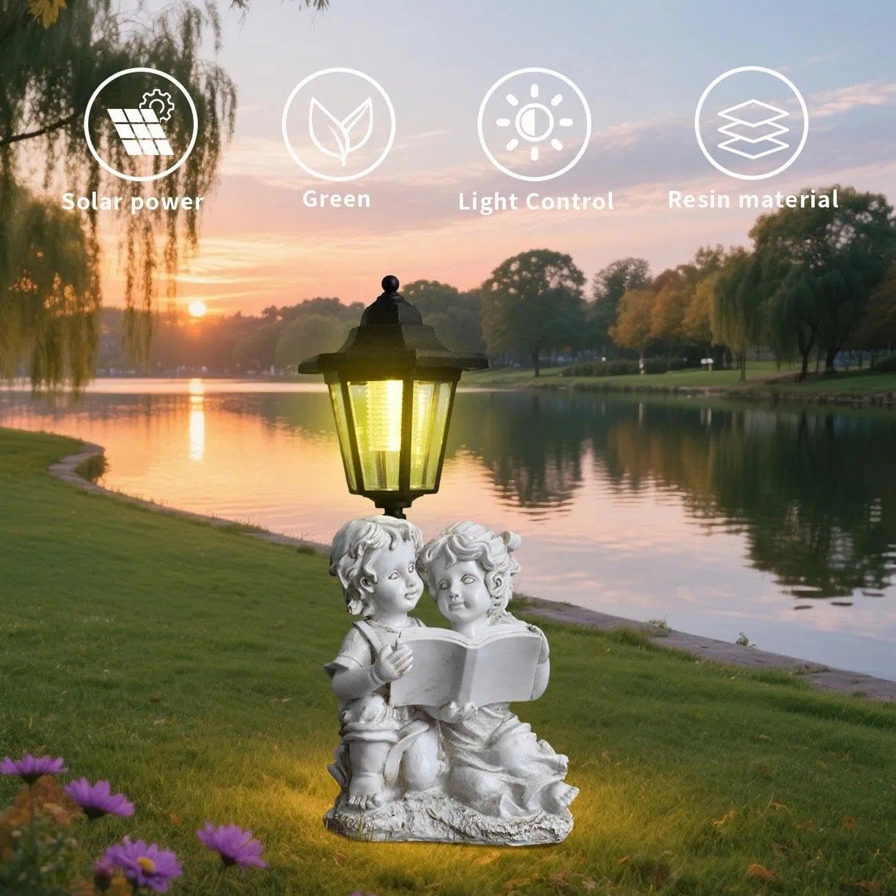 Angelo da giardino solare con luce e scritta "Country Farm Reading", decorazione esterna per patio, cortile, prato, passerella, regali per mamma, nonna, compleanno