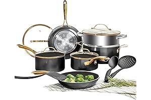 Gotham Steel, 15 Pieces Cookware Set in Black and Gold