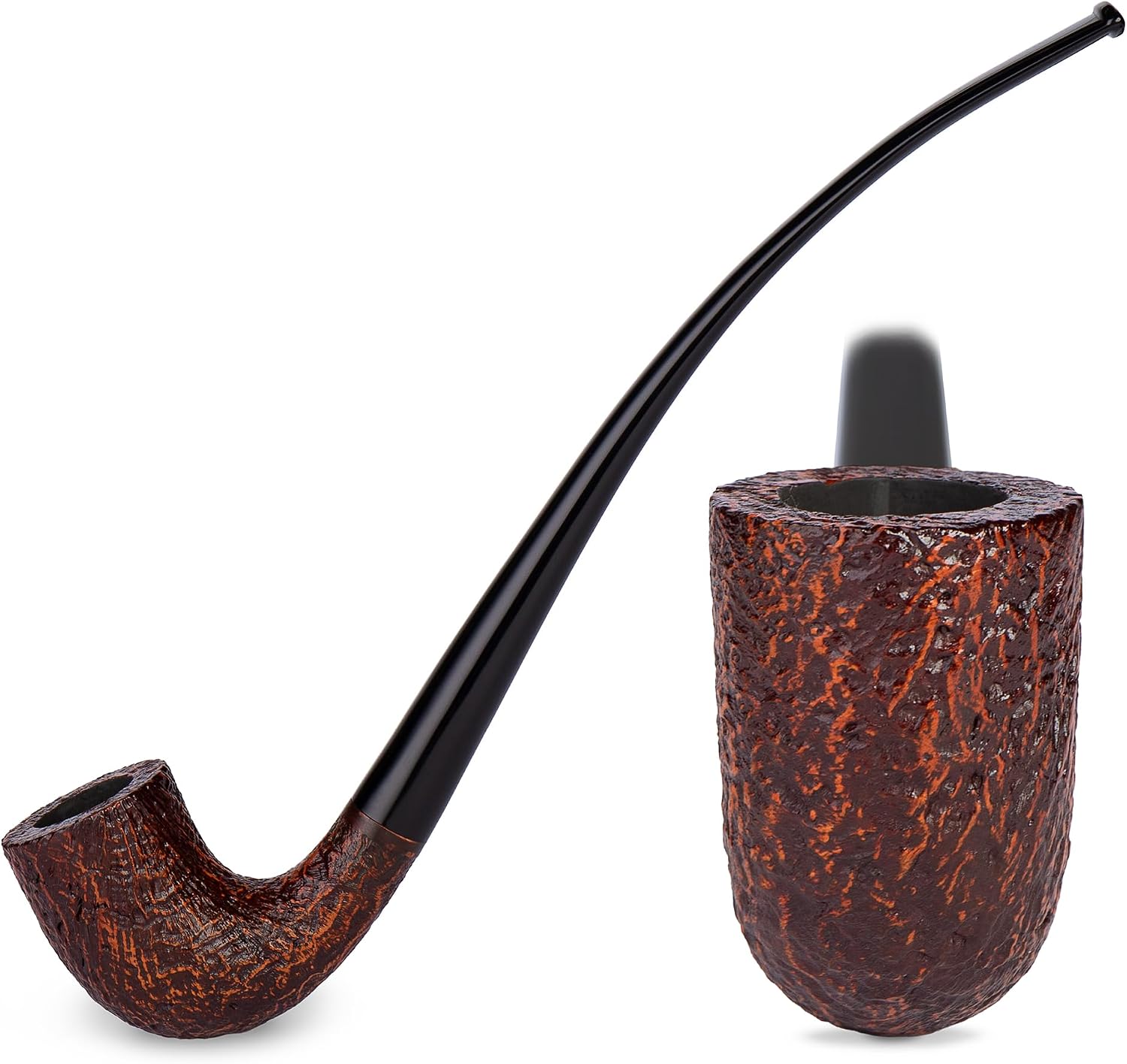 10.2'' Long Rustic Briar Wood Tobacco Smoking Pipe - (26cm) for 9mm Filter. Worldwide Shipping.