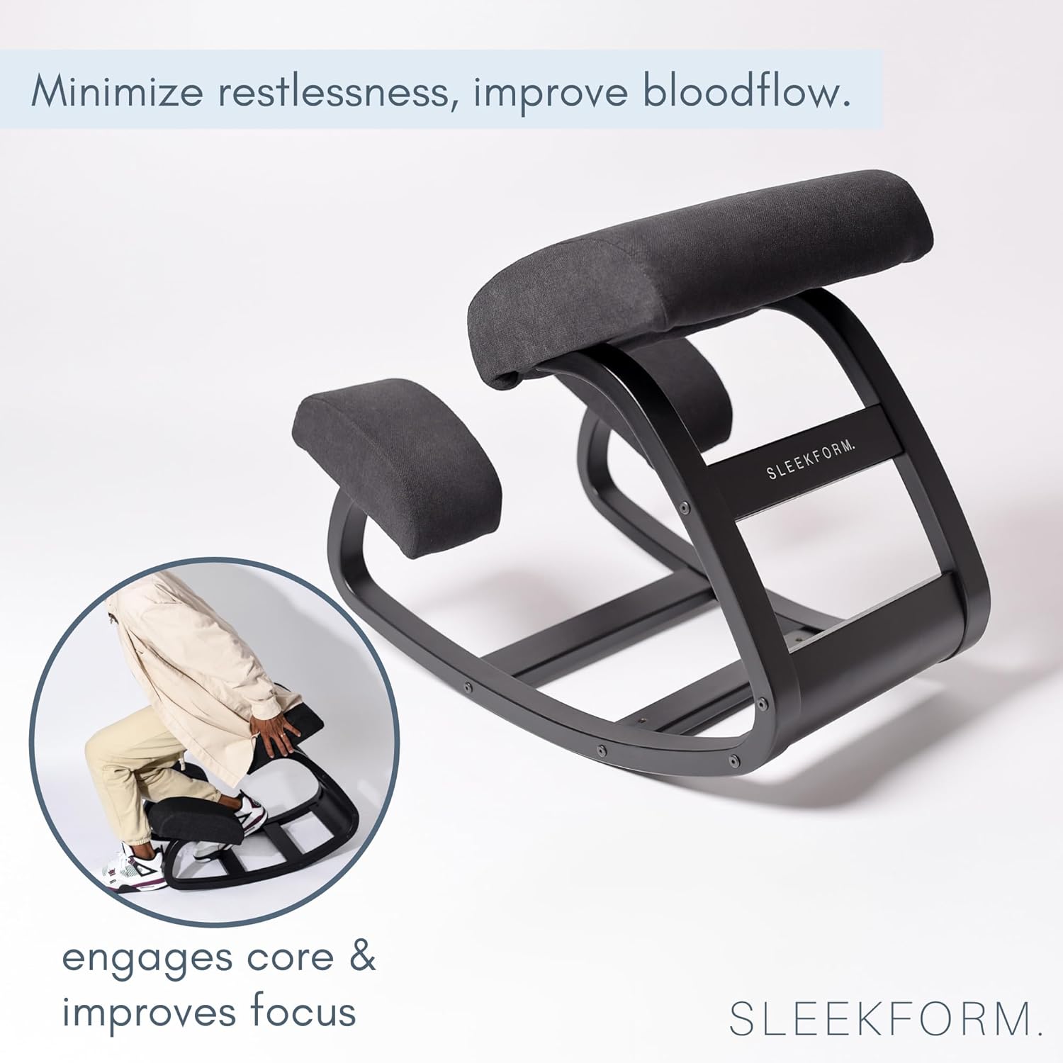 Sleekform Austin Kneeling Chair, Home Office Ergonomic Computer Desk Chair for Back Support with Boucle Cushion Covers