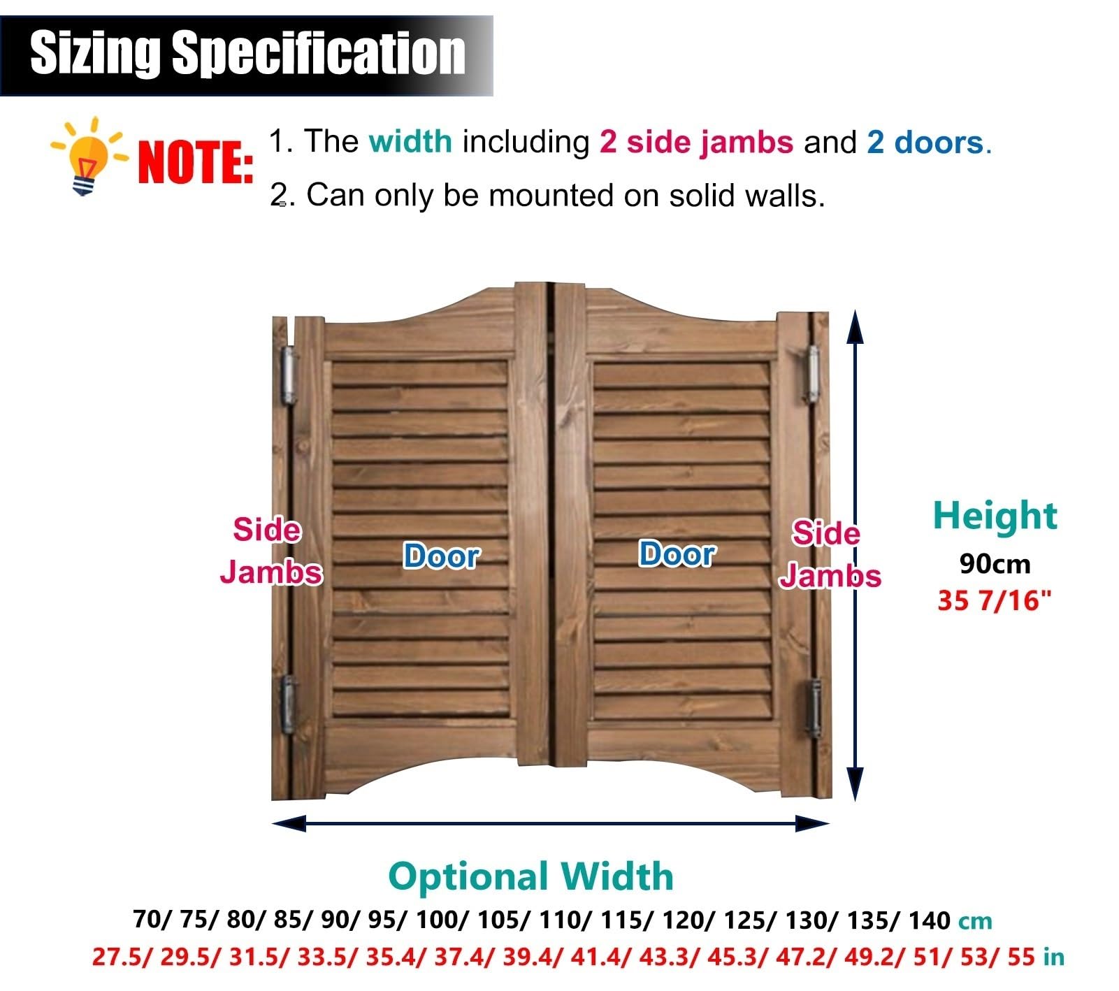 Saloon Porte Battante Portes Battantes en Bois Massif de Style Café Rétro, Porte de Salon à Deux Panneaux Persiennes, Ouverture Dans Les Deux Sens, Demi-portail(W32"(81cm) xH36"(90cm))