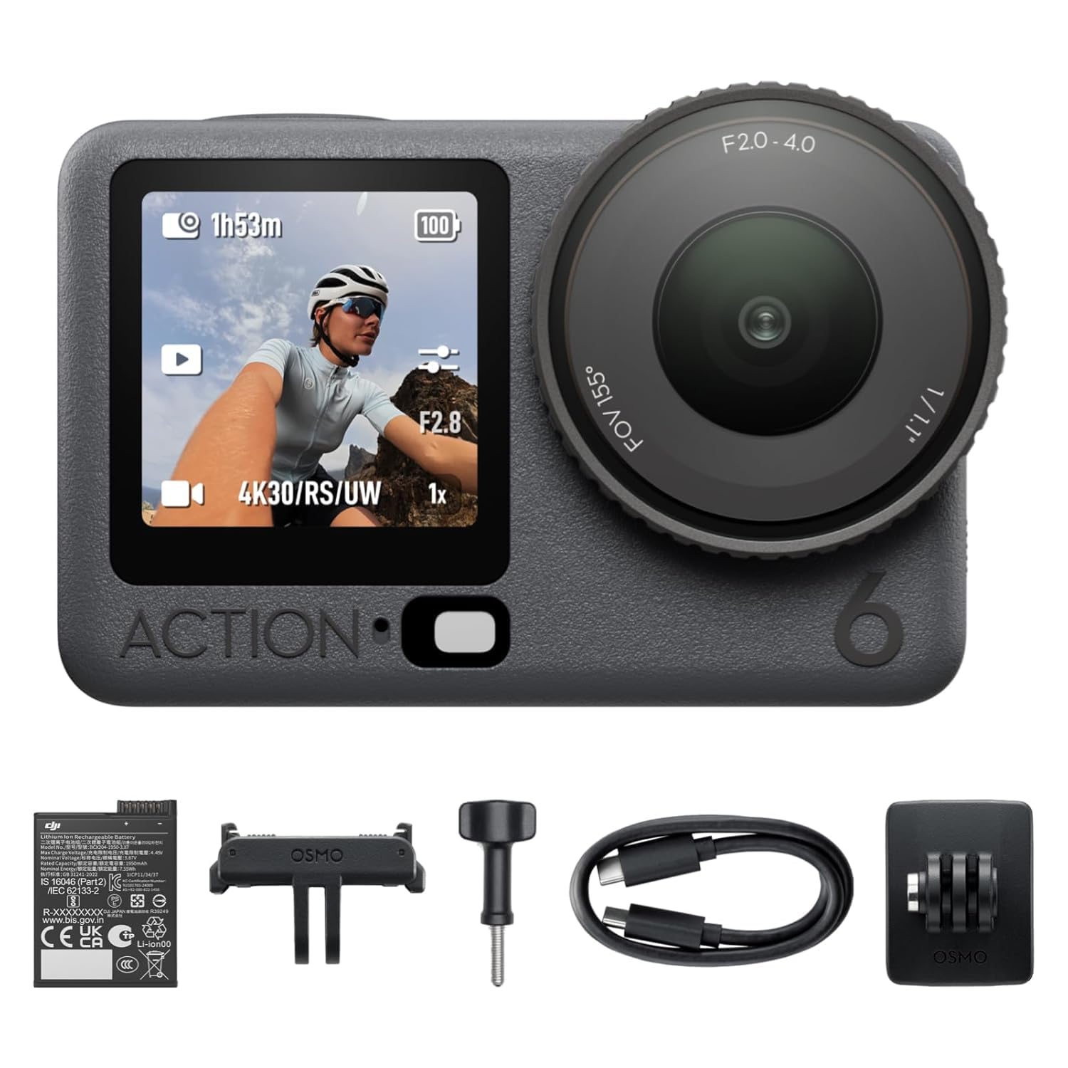 DJ I Osmo Action 6 Standard Combo 4K Action Camera 1/1.1 Inch Sensor Variable Aperture f2.0 f4.0 Waterproof Cold Resistant Stabilization Long Battery for Travel Sports Vlogging-picture-12