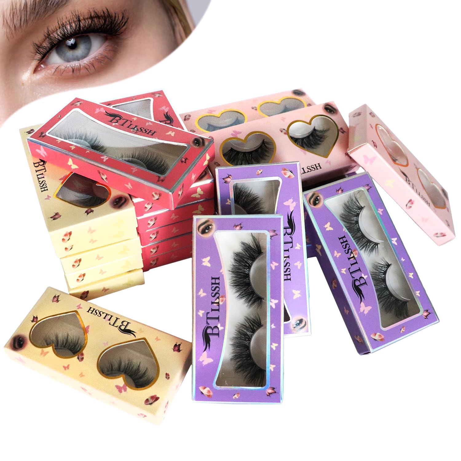 BTLLSSH 24 Pairs Cross Artificial eyelashes Fluffy False Eyelashes 4 Style Natural Look Volume Lashes Handmade Full Strip Dramatic 3D Lashes Makeup At