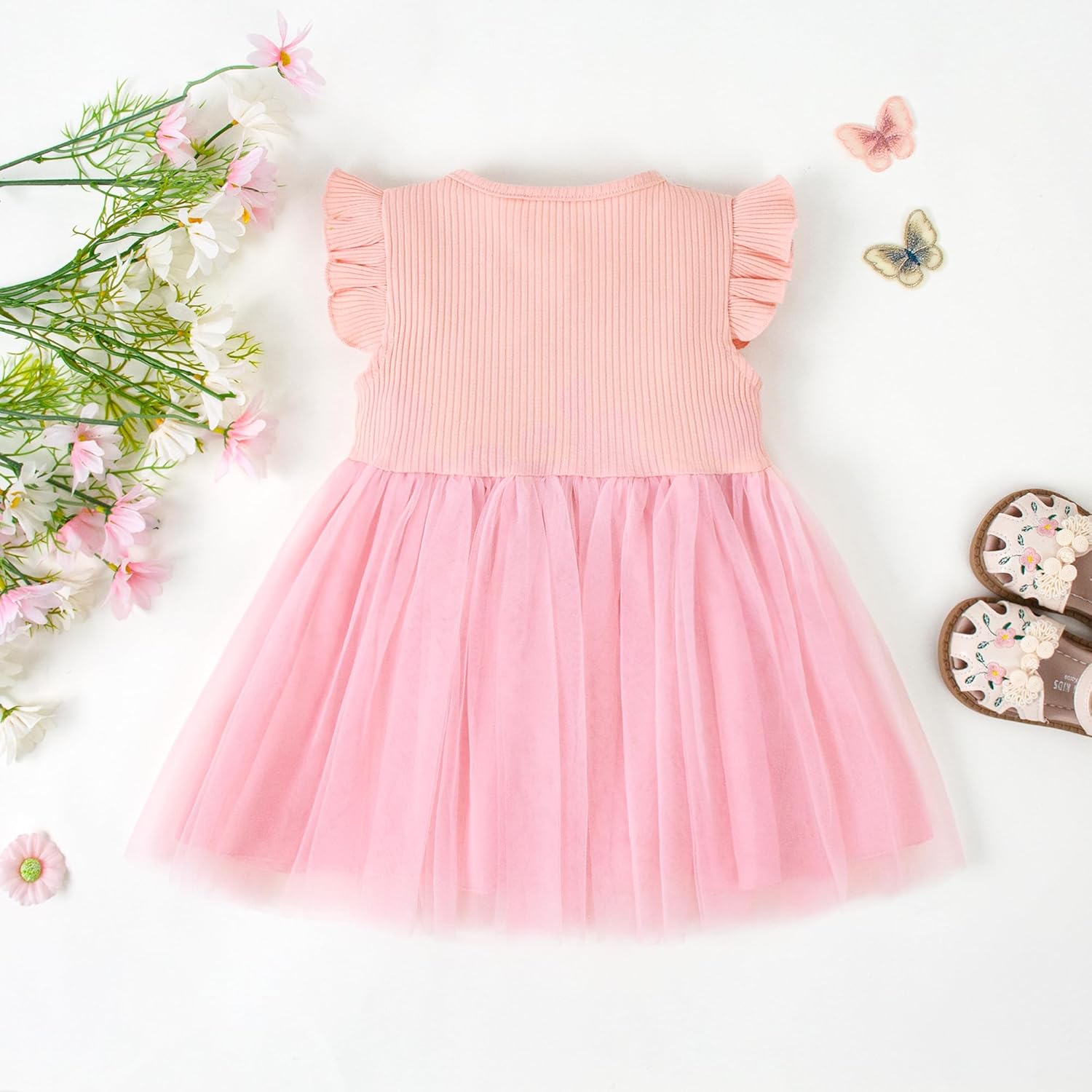 6M-5Y Baby Toddler Girl Ruffle Tutu Dress Kid Sleeveless Ribbed Tulle Dresses Knit Tops Birthday Princess Outfits - Image 4
