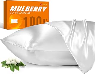 100% Mulberry Silk Pillowcase, 22 Momme, Standard 20x26 with Hidden Zipper
