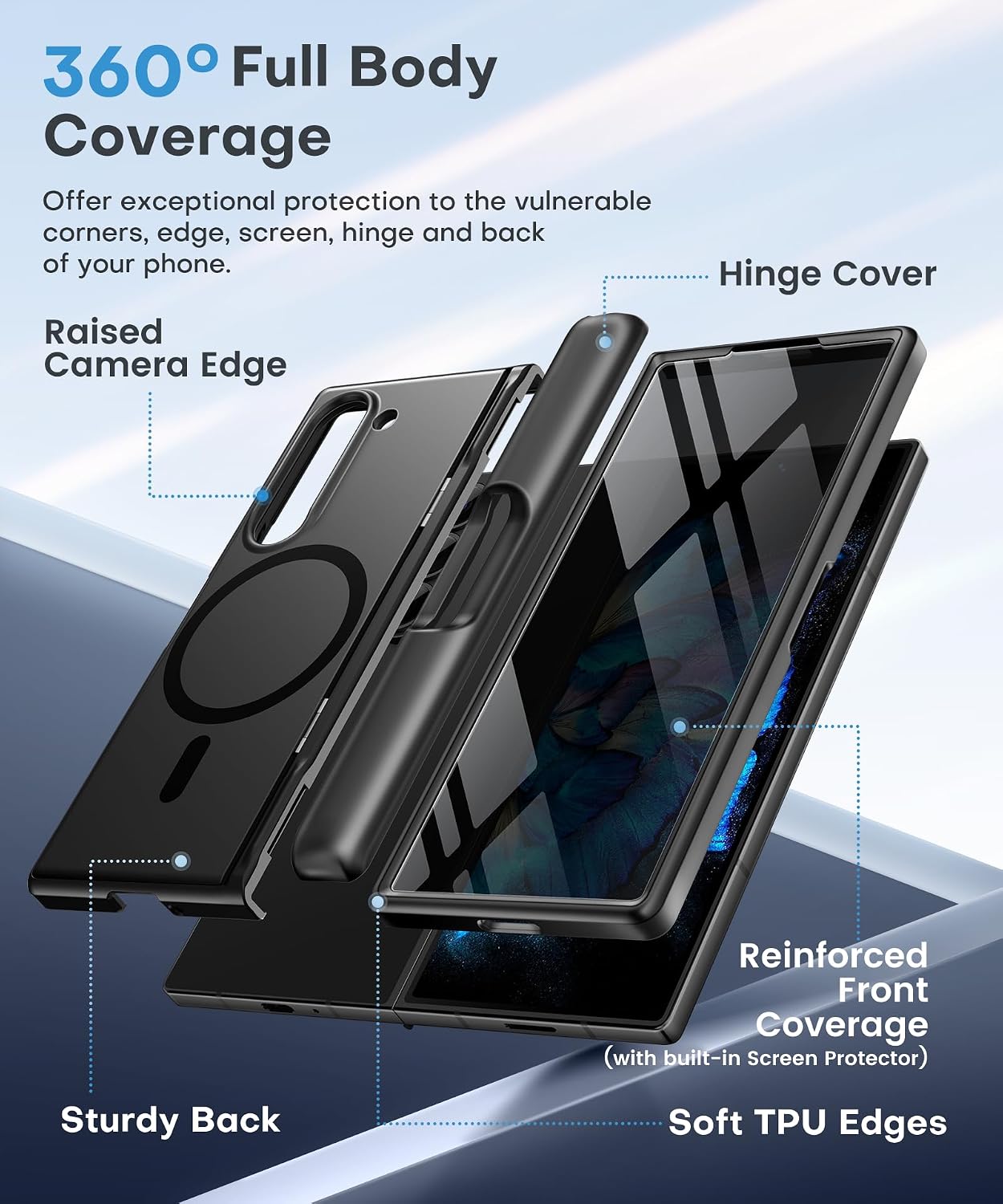 BERFY for Samsung Galaxy Z Fold 7 Case with Privacy Screen Protector, [Compatible with MagSafe][Anti Spy] Built-in Hidden Kickstand, Full-Body Shockproof Slim Phone Case for Z Fold 7, Black Stylus thumbnail