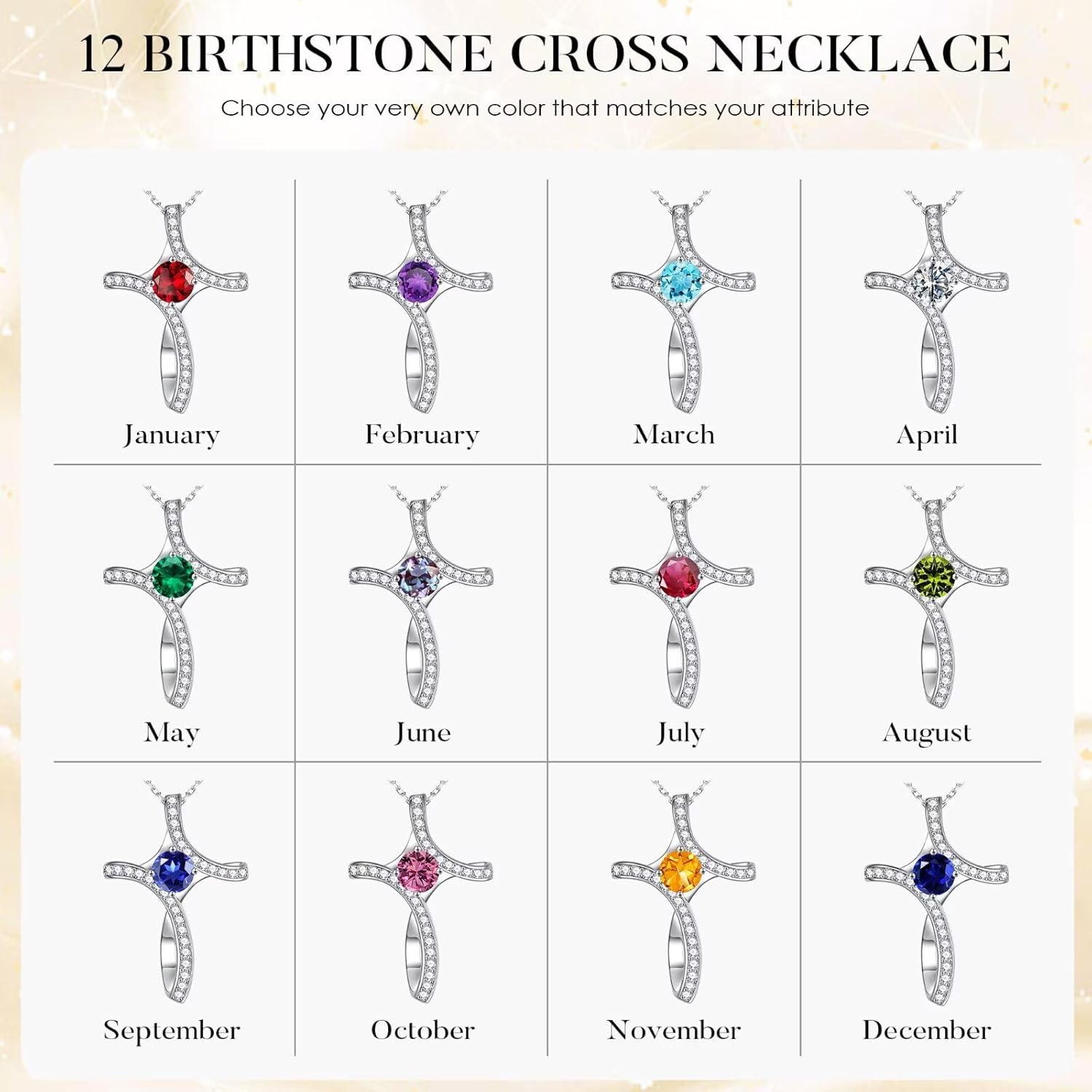 Iefil Cross Necklaces for Women - 925 Sterling Silver Cross Birthstone Necklace, Jewelry Gifts for Women Wife Mom Girlfriend - Image 9