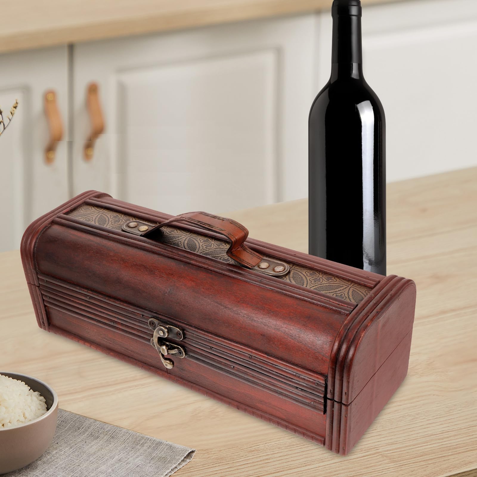 PACKOVE Coffret Présent Caisse à Bouteilles Portable et Stable en Bois Marron pour Vin Rouge pour Mariage ou Fiançailles