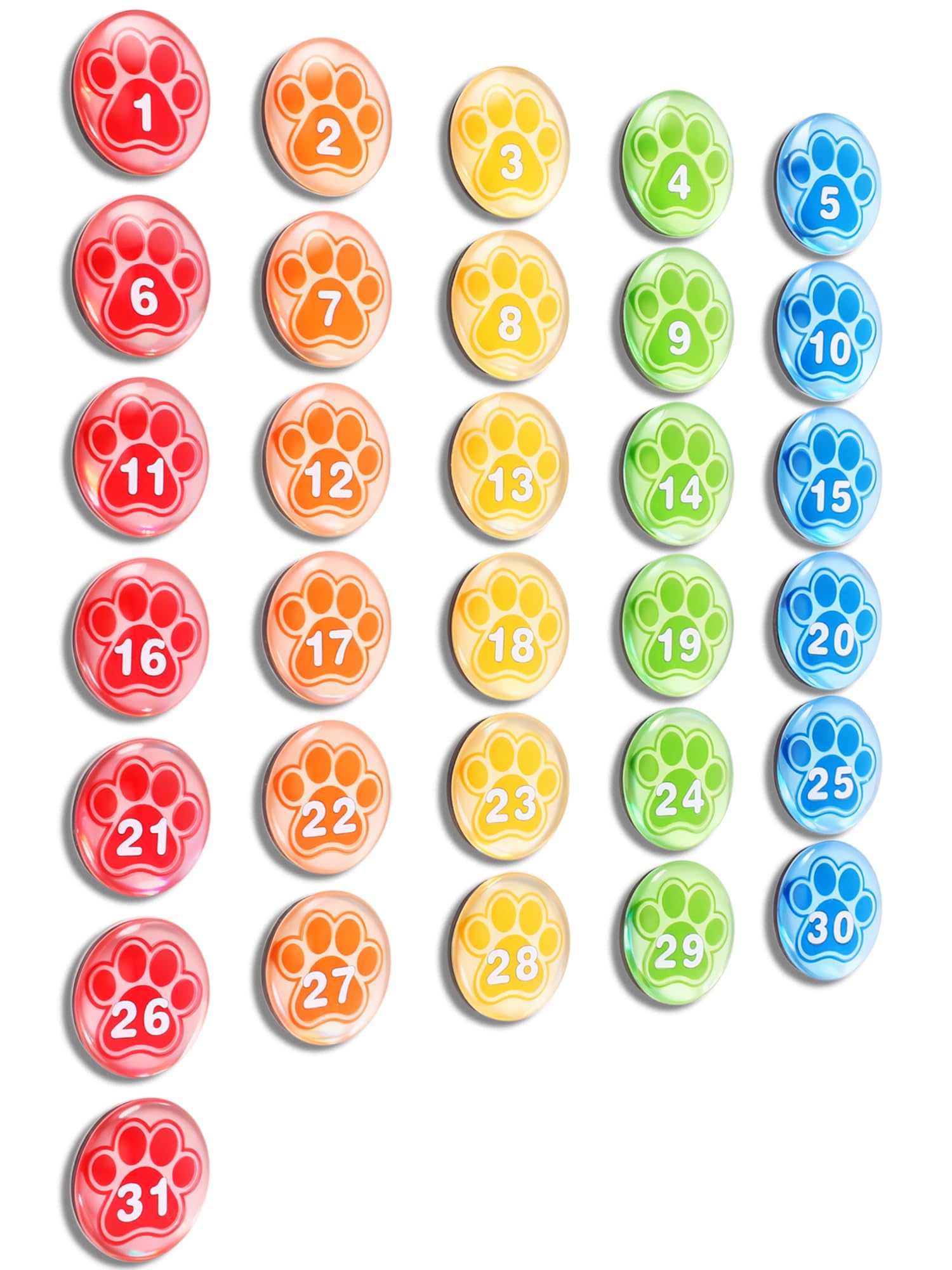 Tellegloww 1.38" Large Magnetic Calendar Numbers, Christmas Gift Colored Glass Calendar Magnets for Schedule Dry Erase Whiteboard, Magnetic Whiteboard, Refrigerator(Paw Prints) โ image 1