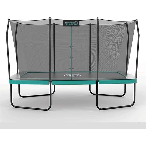 SKYWALKER TRAMPOLINES 12 FT 15 FT Round Trampoline with Safety Enclosure Net, 9 x 15 FT Rectangle Outdoor Trampoline, Recreational Trampoline for Kids