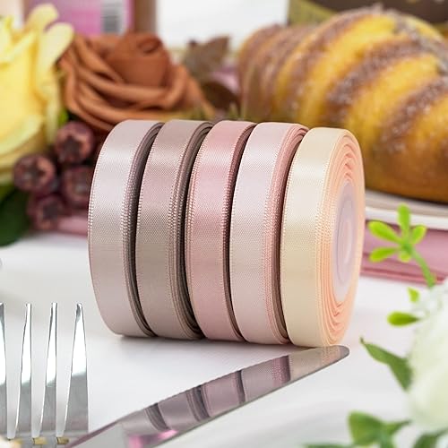 Miniatura 4 de HUIHUANG Cinta rosa rosa de 38 pulgadas, cintas de satén surtidas para el pelo, cinta de boda con rosa polvorienta para envolver regalos, boda,