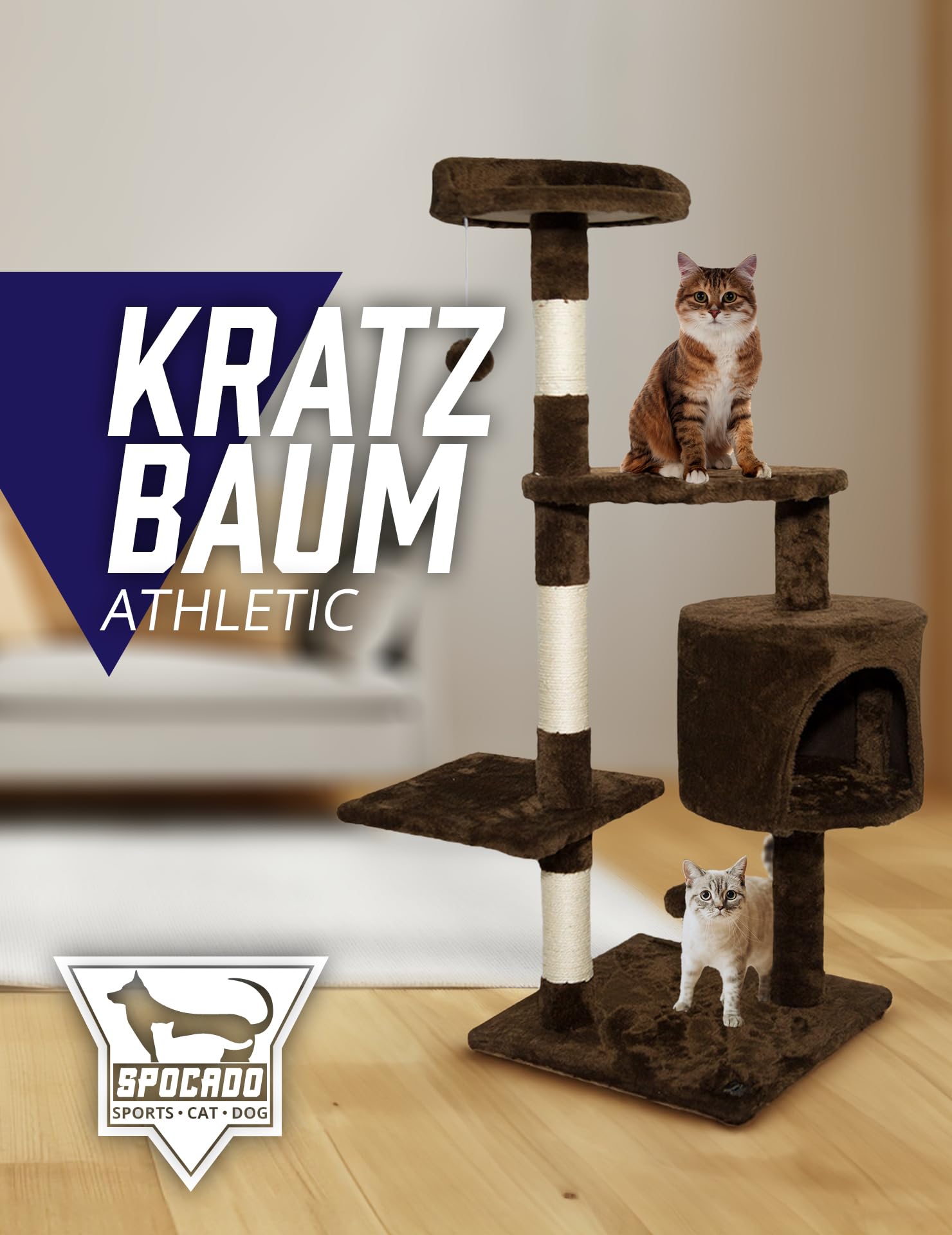 Athletic Rascador para gatos 112 x 40 x 40 cm – Máxima comodidad y diversión para tu gato – debajo de los lugares para dormir, cueva, plataforma, columnas para rascar para un cuidado óptimo de