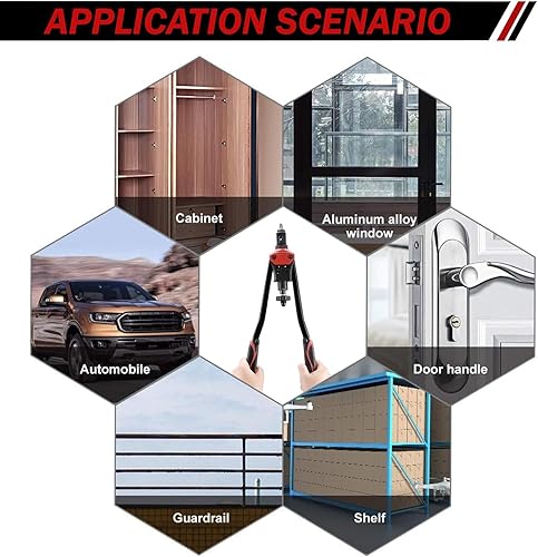 Miniatura 7 de AOBEN Herramienta de tuerca de remache de 16 pulgadas, kit profesional de ajuste de tuercas remachadoras con 12 mandriles métricas y SAE