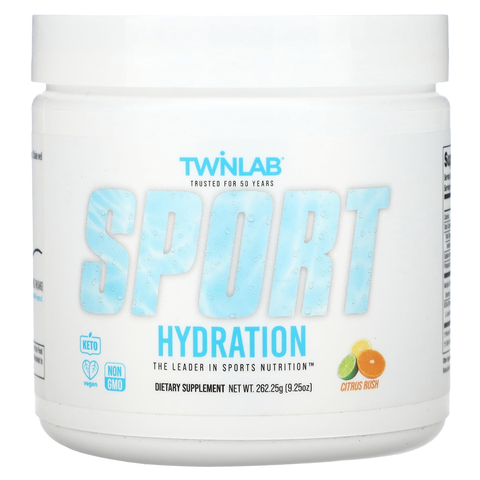 TwinlabSport Hydration - Natural Electrolyte Powder Drink Mix to Support Hydration - Includes BCAA’s, L-Arginine, Astaxanthin & Carbohydrates - Orange Rush, 9.25 oz, 25 Servings