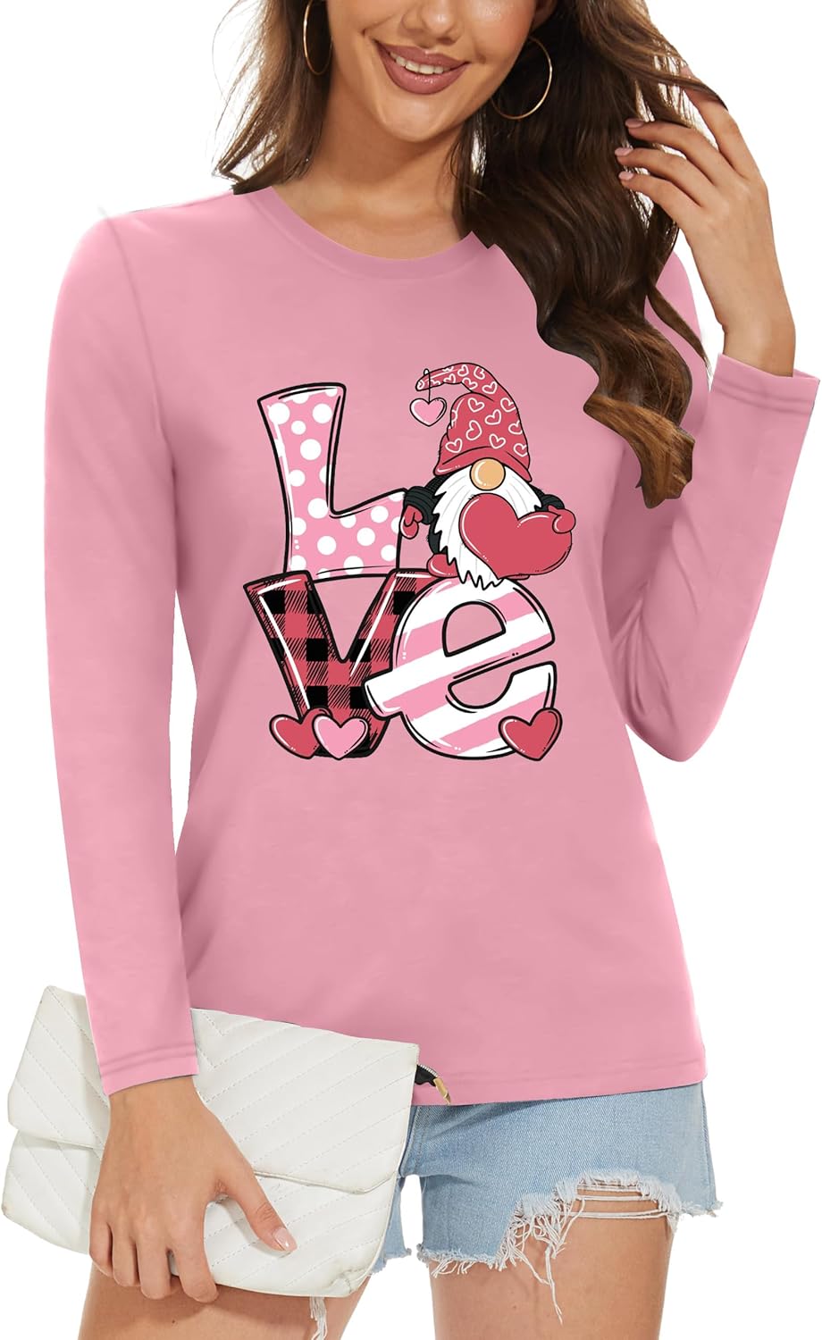 Valentine Shirts for Women Love Heart T Shirt Long Sleeve Valentines Gift Shirt Casual Tee Tops - Image 2