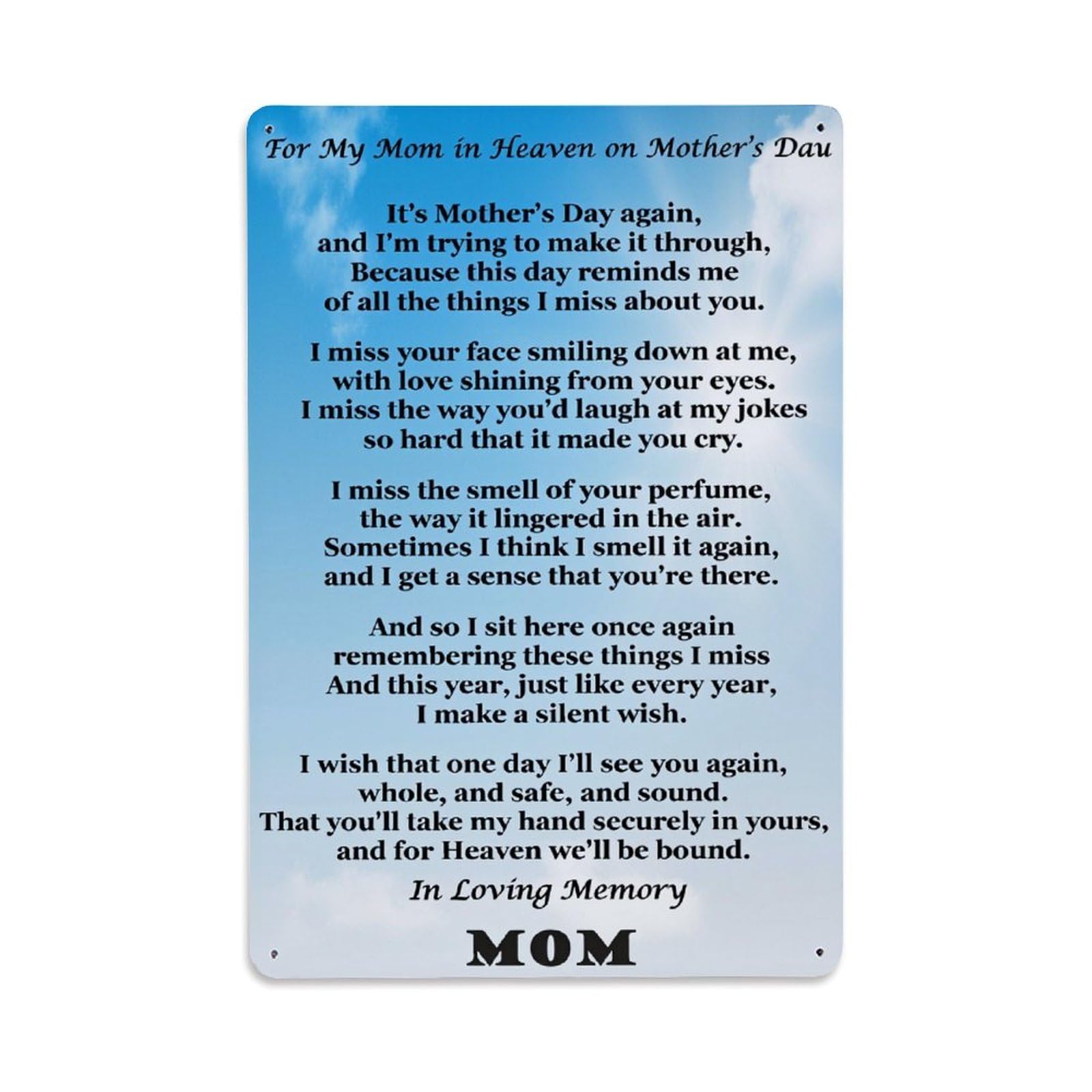 Jdfenggu Vintage Sky Blue Clouds Poem Mom Retro Metal Tin Sign, Decor Art Poster For Bar, Home, Man Cave, Kitchen, Laundry Room Gift 8X12inch