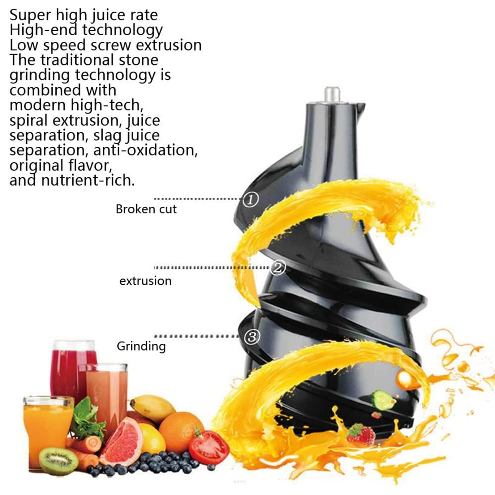 Estrattore di Succo a Freddo Estrattore di Succo Verticale in Acciaio Inossidabile per Frutta e Verdura Fresca ad Alto Contenuto nutritivo, Macchina per spremitura lenta Professionale
