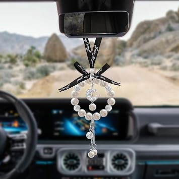 Bling Car Rearview Mirror Hanging, Crystal Rhinestone Vehicle Rear View Pendant, Cute Automotive Interior Hanger Decoration Accessories, Universal for SUV Sedan Truck