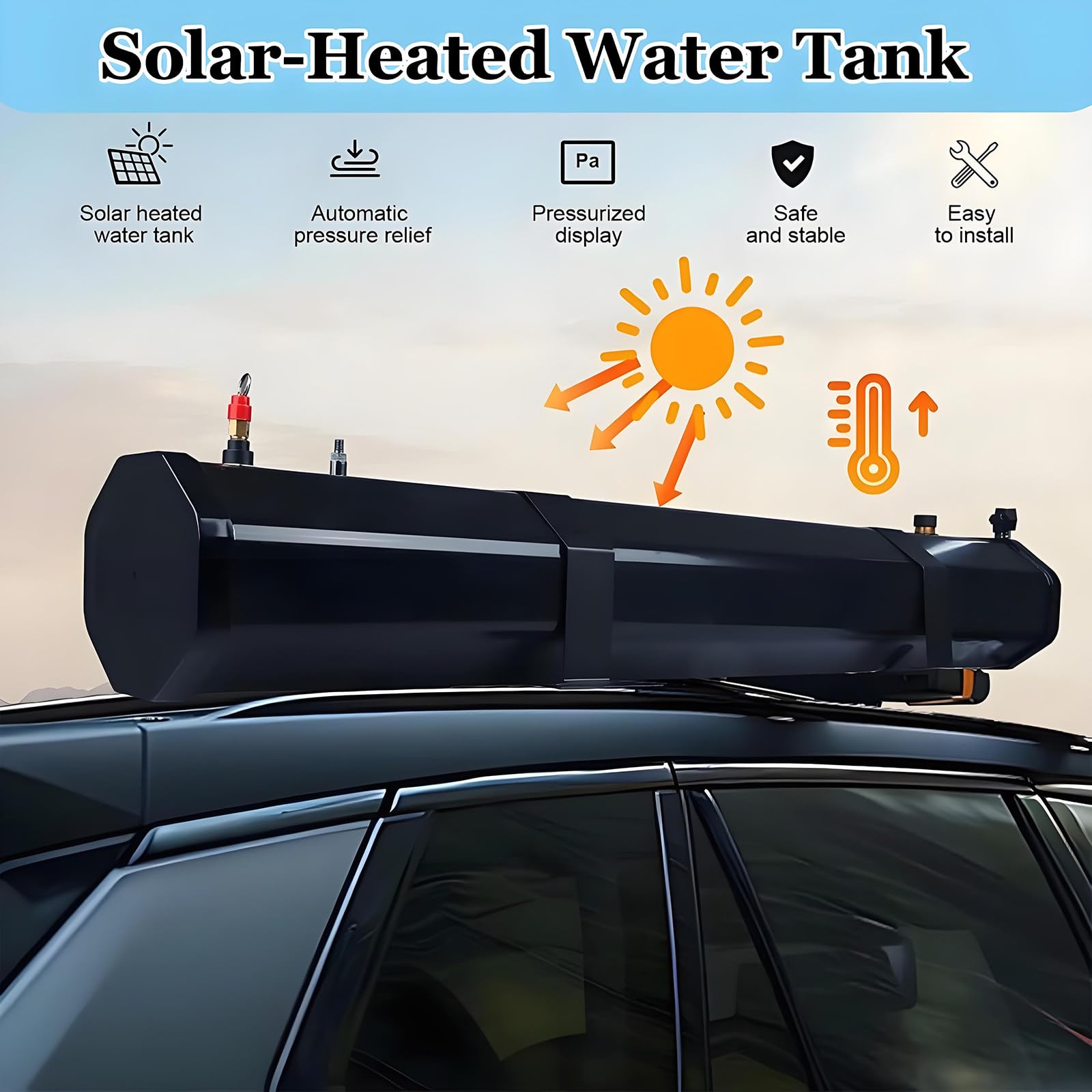 Cuve d'eau 18L/20L/30L à Pression pour Toit de Voiture - Réservoir Douche Solaire Camping | PVC+ABS Léger | Adapté Au Camping, Tout-Terrain & Lavage De Voiture 20L