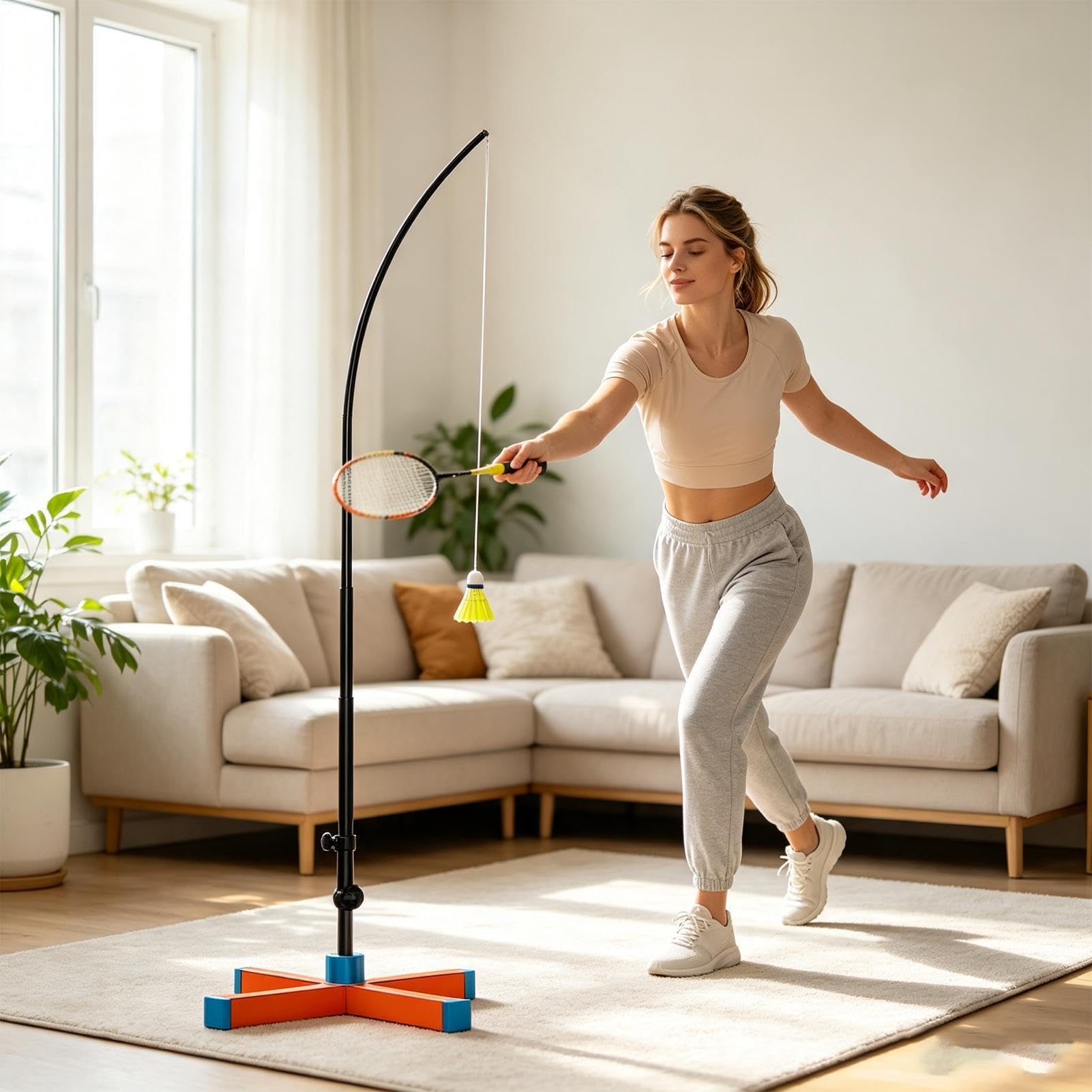 Allenamento Singolo Badminton Strumento Auto-Esercizio Rimbalzo Automatico | Allenatore Singolo Di Badminton Per Uomini Donne Adulti Adolescenti Bambini Interno Esterno Casa