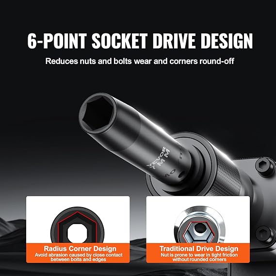 VEVOR 1/2 Drive Impact Socket Set, 65 Piece SAE 3/8 to 1-1/4 and Metric 10-24mm, 6 Point Cr-V Alloy Steel for Auto Repair, Easy-to-Read Size Markings, Rugged Construction, Storage Case