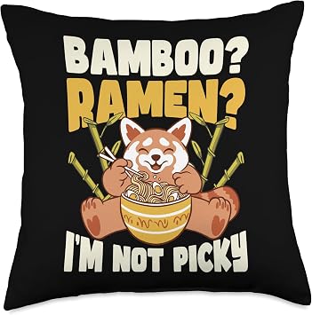Red Panda Eating Bamboo Ramen Cute Red Panda Throw Pillow