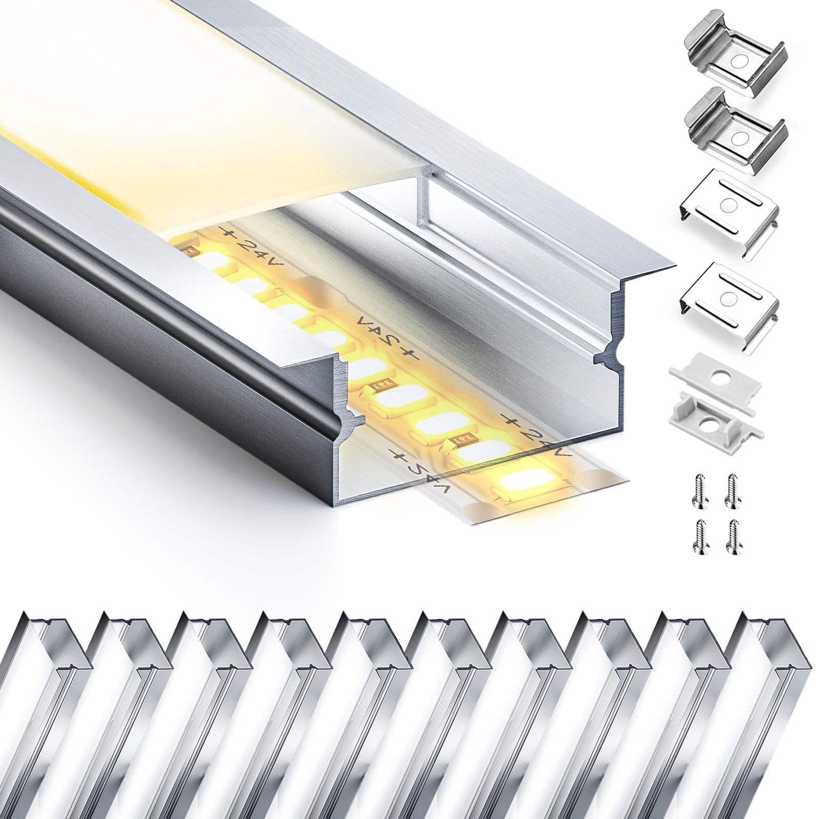 6 x 2 m (12 metrów) aluminiowe profile do taśm LED z matową osłoną, profil aluminiowy do taśm LED, maks. wymiary 17 mm - 26,7 x 10 mm SL02 (10)