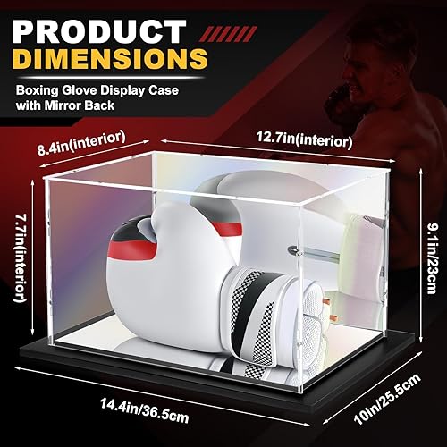 Miniatura 2 de Marsui Vitrina de guantes de boxeo con espejo trasero, vitrina de acrílico para guantes de boxeo de tamaño completo, soporte transparente para
