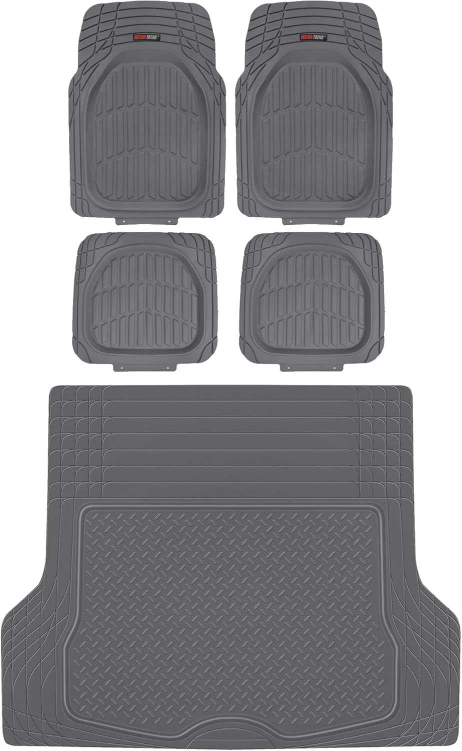 Motor Trend FlexTough Tortoise Rubber Car Floor Mats with Trunk Mat Cargo Liner, Front & Rear Combo Set fits Most Car SUV Van Coupe Sedan, Heavy Duty All Weather Trim to Fit