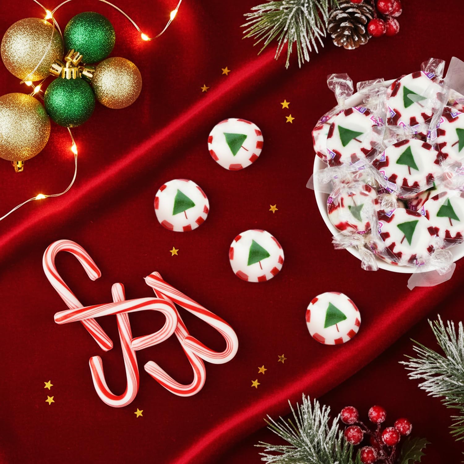 Bulk Christmas Peppermint Nougats 2 lb Pack - Soft Chewy Mint Candy with Green Christmas Tree Center - Individually Wrapped Holiday Candies for Candy Bowls, Parties & Gifts (Approx 110 Pieces)