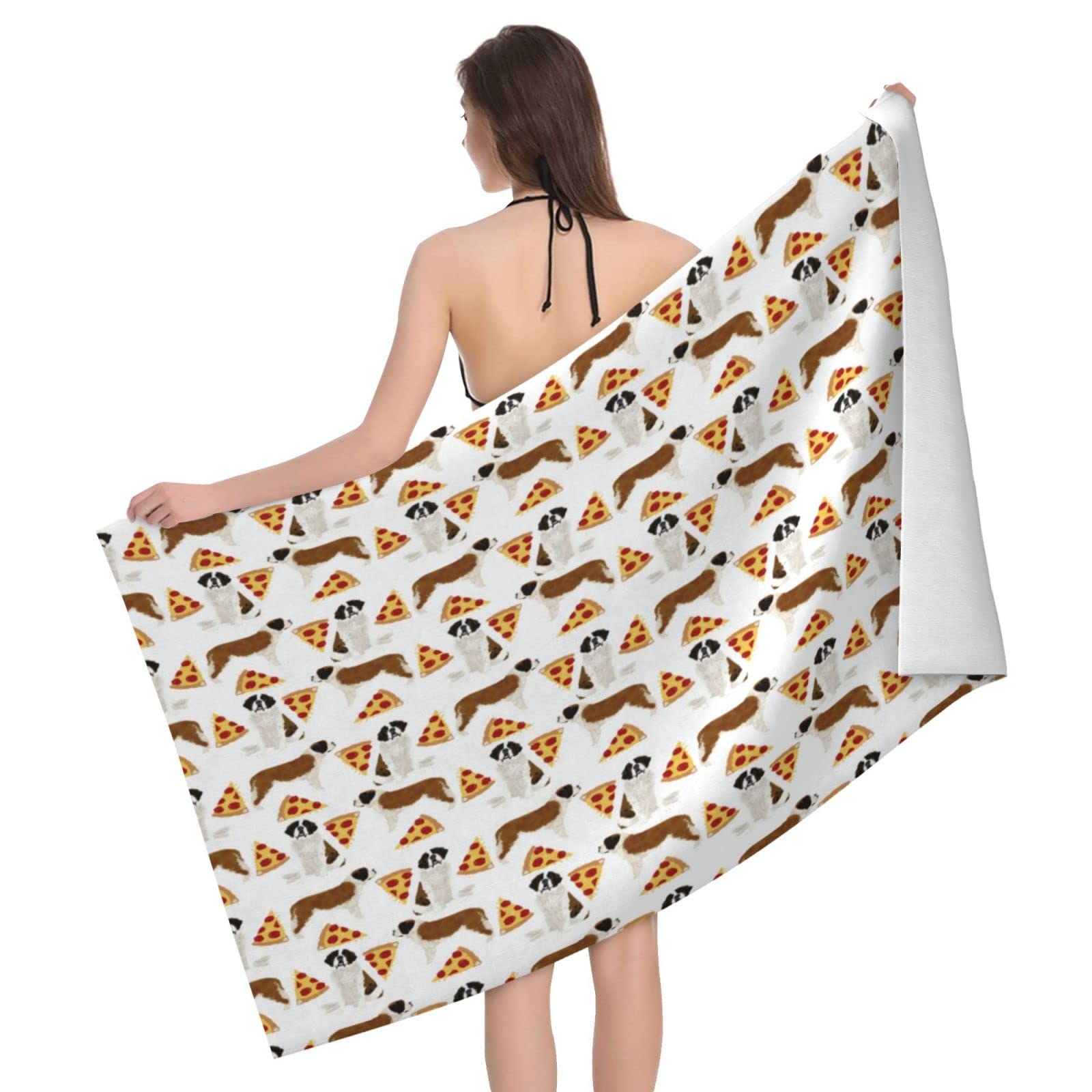 Lawenp Pizza and Dog Beach Towel, Lightweight Sand Free Quick Dry Microfiber Absorbent Bath Towel for Kids, Adults, Swimming, Bath, Yoga, Pool, Travel, Camping 32"X52"