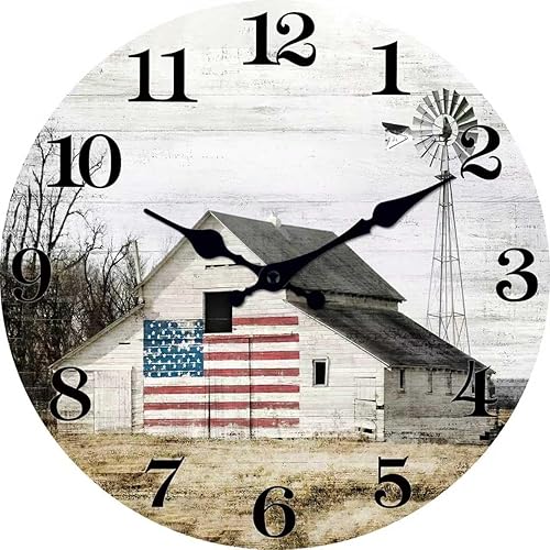 Miniatura 13 de XFM Reloj de Pared de Madera Marrón de 10 Pulgadas Silenciosos Relojes de Pared a Batería Decorativo Estilo Granja Pequeño Rústico Reloj de Pared