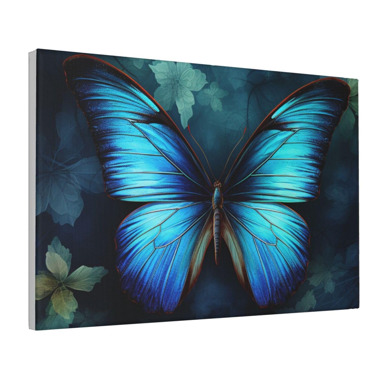 Framed Wall Art for Living Room Art Work, Blue Butterfly Pattern Picture Prints Modern Office Wall Paintings Poster Aesthetic Wall Decorations for Home Decor Ready To Hang 8"x12"