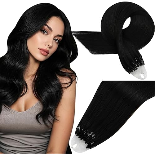 Easyouth Micro Hair Extensions Human Hair Black Micro Ring Hair Extensions Human Hair Jet Black 14 Inch 50g 50s Invisible Micro Bead Hair Extension Real Human Hair Comfortable