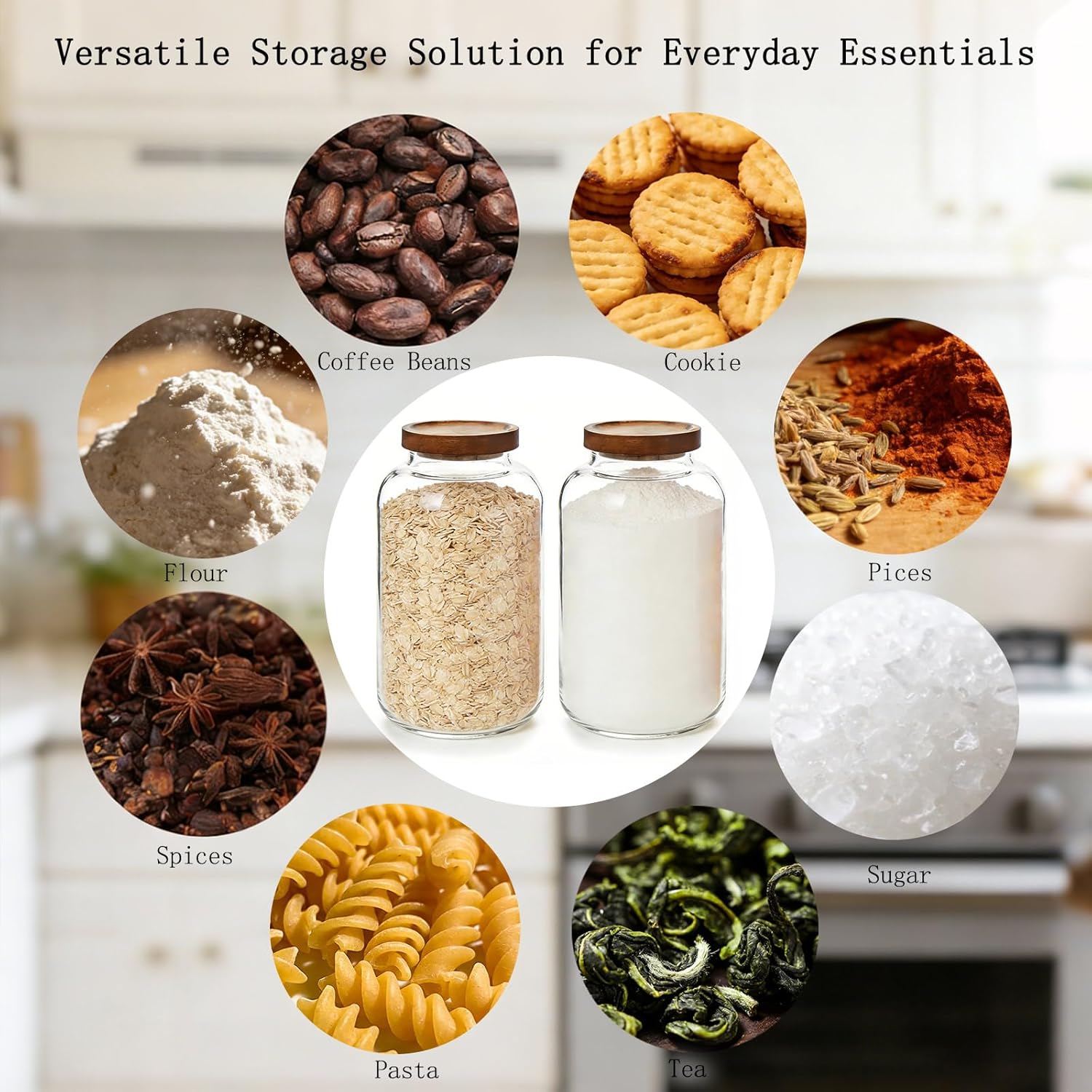 2-Pack Glass Storage Jars with Wooden Lids Single 95 fl oz/2800ml,Glass Canister Set,Airtight Containers for Kitchen Dry Goods, Coffee, Tea, Sugar,Flour,Candy, Cookie, Pasta