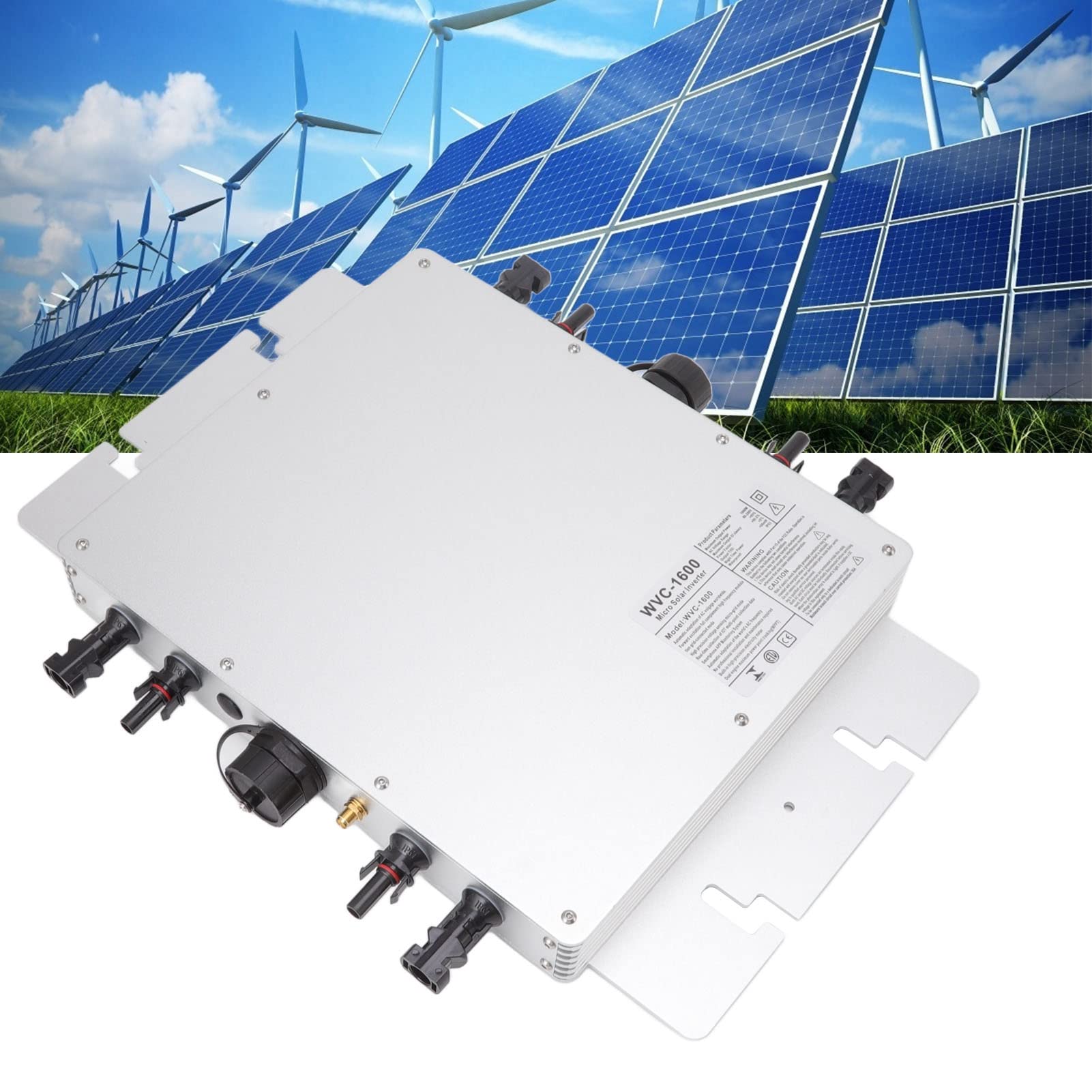 Fdit Solar Grid Tie Mikrofalownik 1600W Dual Voltage 120V 230V IP65 Na | Obudowa z Aluminium, 99,5% Efektywności MPPT, 4 Wejścia MPPT dla 4 Paneli Słonecznych, Monitoring Aplikacji 433 MHz,