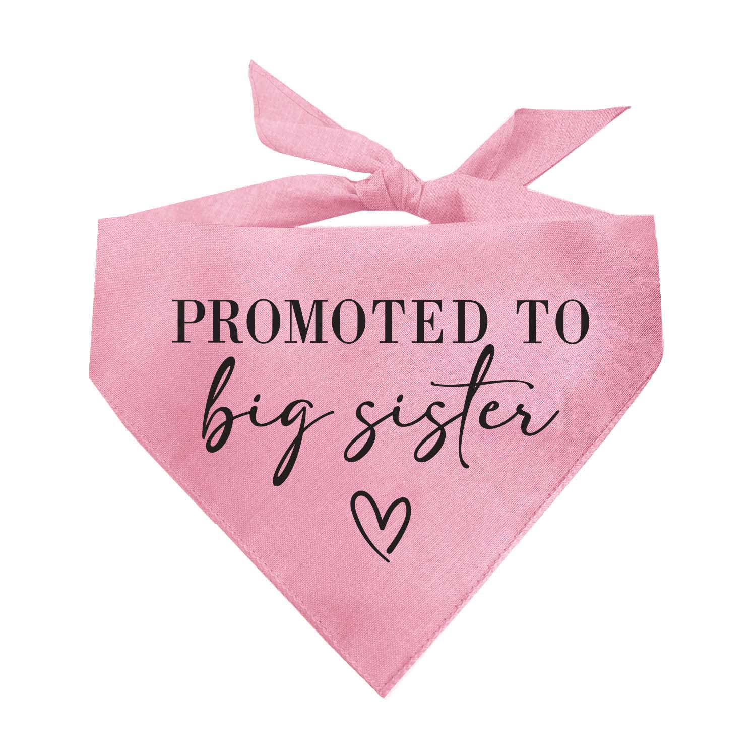 Promoted to Big Sister Dog Bandana | 100% Cotton Adjustable Triangle | Pregnancy Announcement Photoshoot Prop | New Baby Made in USA | Baby Pink