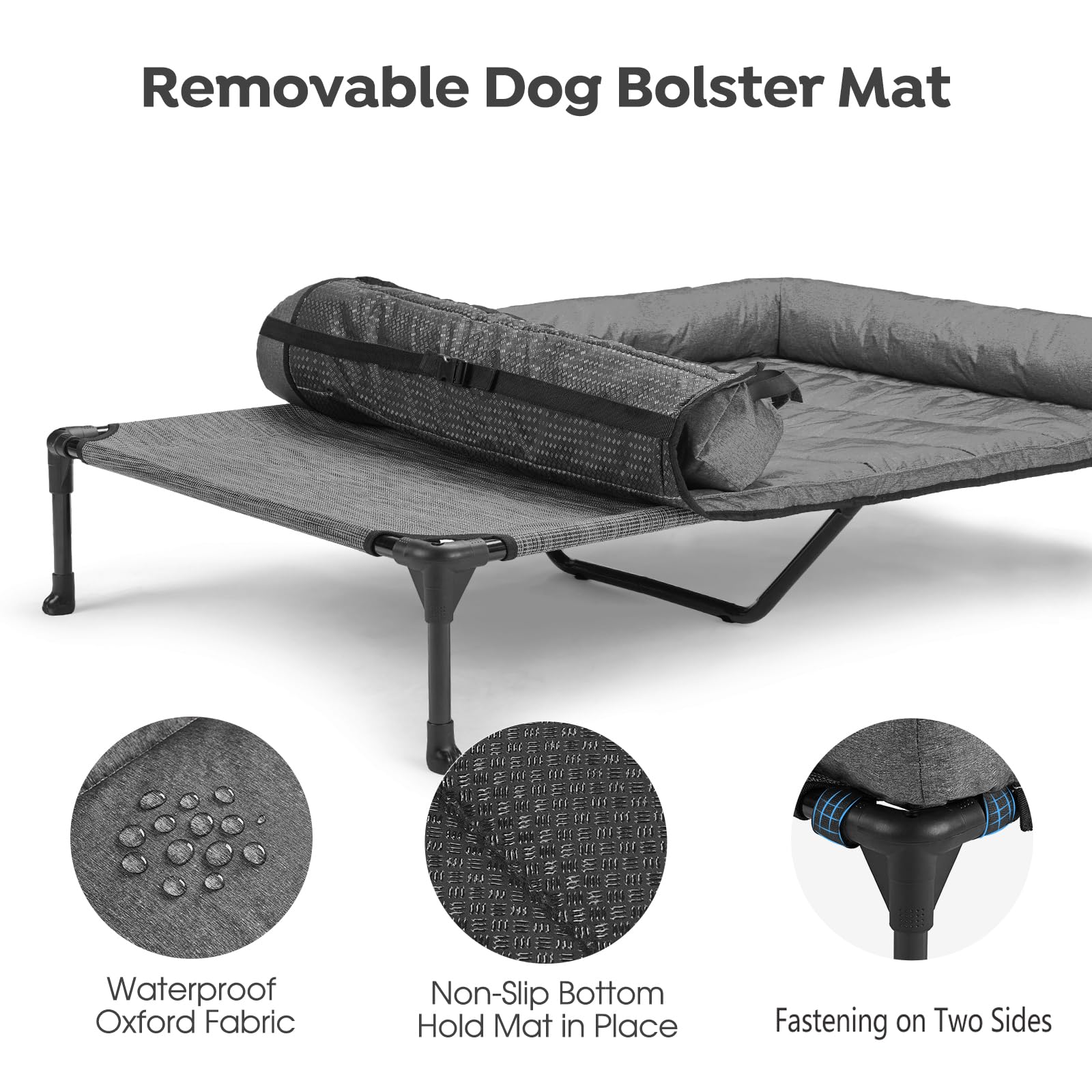 Veehoo Cooling Elevated Dog Bed Add Removable Waterproof Bolster Cushion Mat, Raised Pet Cot with Breathable Teslin Mesh, No-Slip Feet, Dog Sofa Bed for Indoor Outdoor, XXLarge, Black Silver - image 4