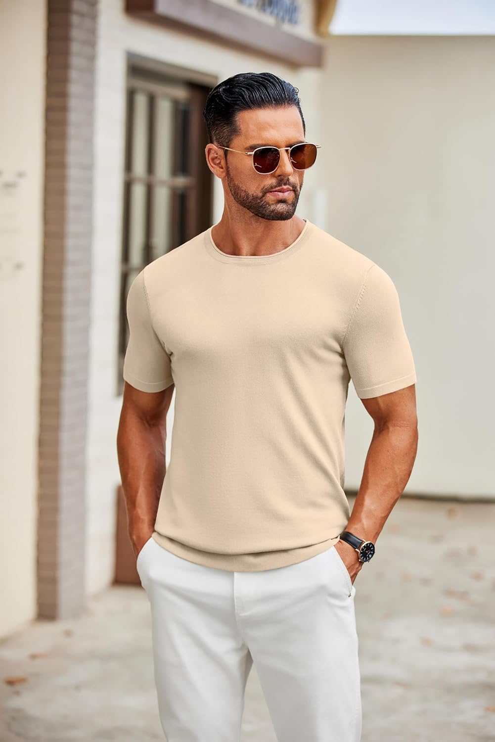 COOFANDY Mens Knit T-Shirts Casual Crewneck Short Sleeve Shirts Summer Tops Basic Pullover Tees - Image 2