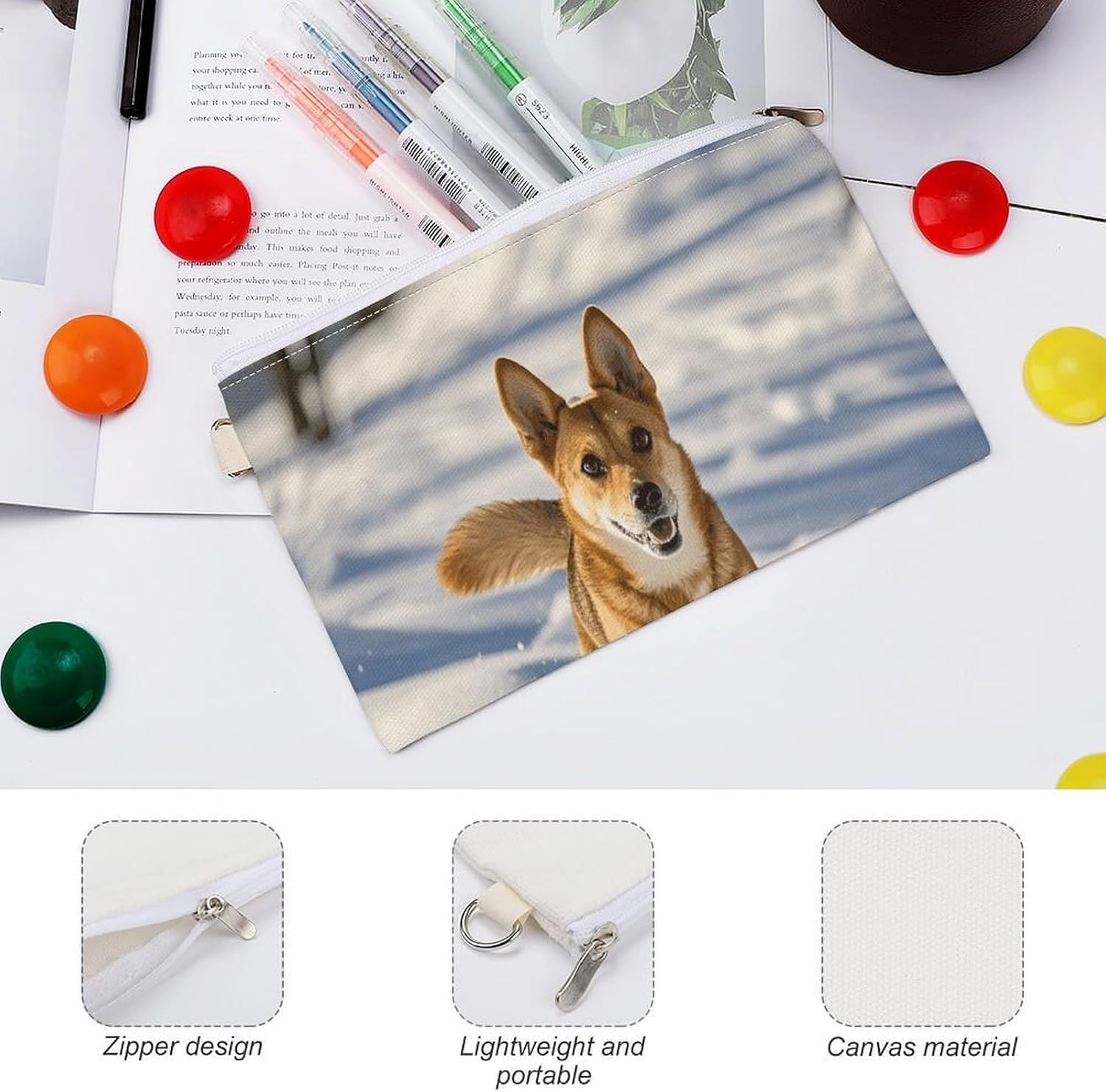 Dog Chasing in The Snow Coin Purse Portable Canvas Coin Pouch with Zipper Mini Coin Pocket Pouch Change Holder Slim Cash Change Wallet Lightweight Cute Coin Bag for Men Women