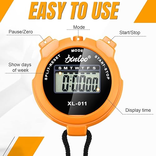 Miniatura 3 de TOODOO Paquete de 12 cronómetros digitales multifunción, cronómetro deportivo a granel con cordón, pantalla de plástico, impermeable, fecha, hora,