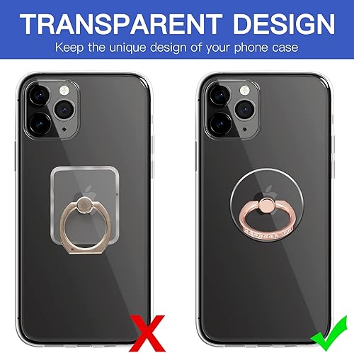 Miniatura 3 de Soporte transparente de anillo para teléfono celular, con sujetador de dedo y rotación de 360 grados