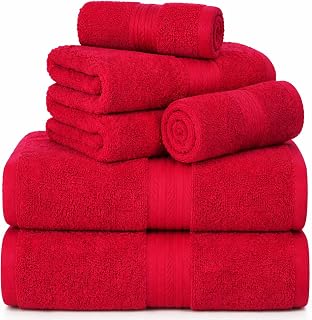 Ample Decor 100% Cotton Bathroom Towel Set, 600 GSM, Soft & Absorbent, 6 Piece Set (2 Bath Towels, 2 Hand Towels, 2 Washcloths), Red
