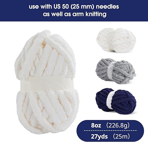 Vista 43 de HOMBYS Paquete de 8 hilos gruesos surtidos para tejer a ganchillo, hilo súper voluminoso, grande, suave y esponjoso, hilo de felpilla grueso para 4