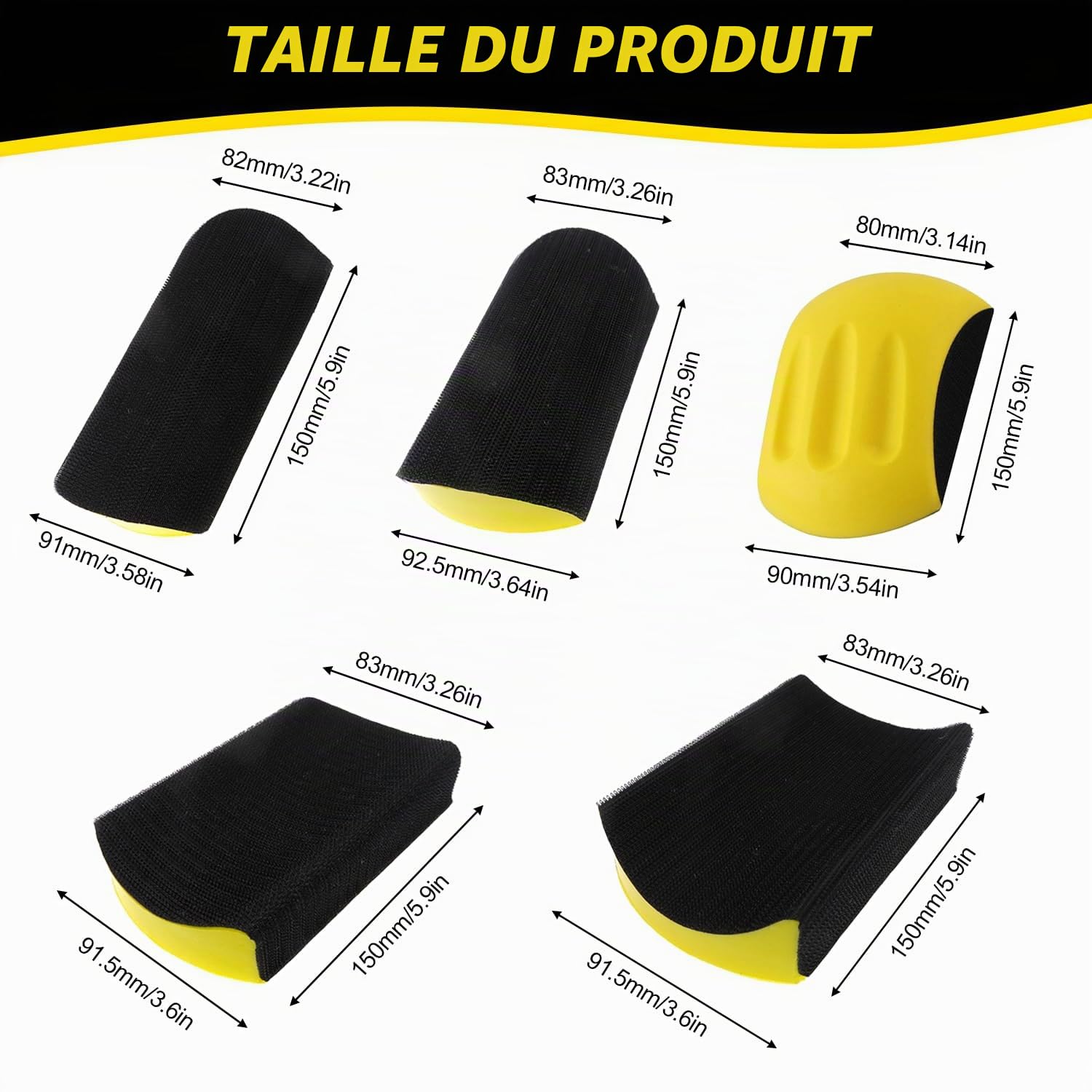 5 Pièces 6 Pouces Cale a Poncer, Mousse PU + Plastique, Poignée Ergonomique, pour le Polissage du Bois et le Ponçage Fin, Convient pour le Bois, le Carrelage, le Métal, le Verre (Jaune)