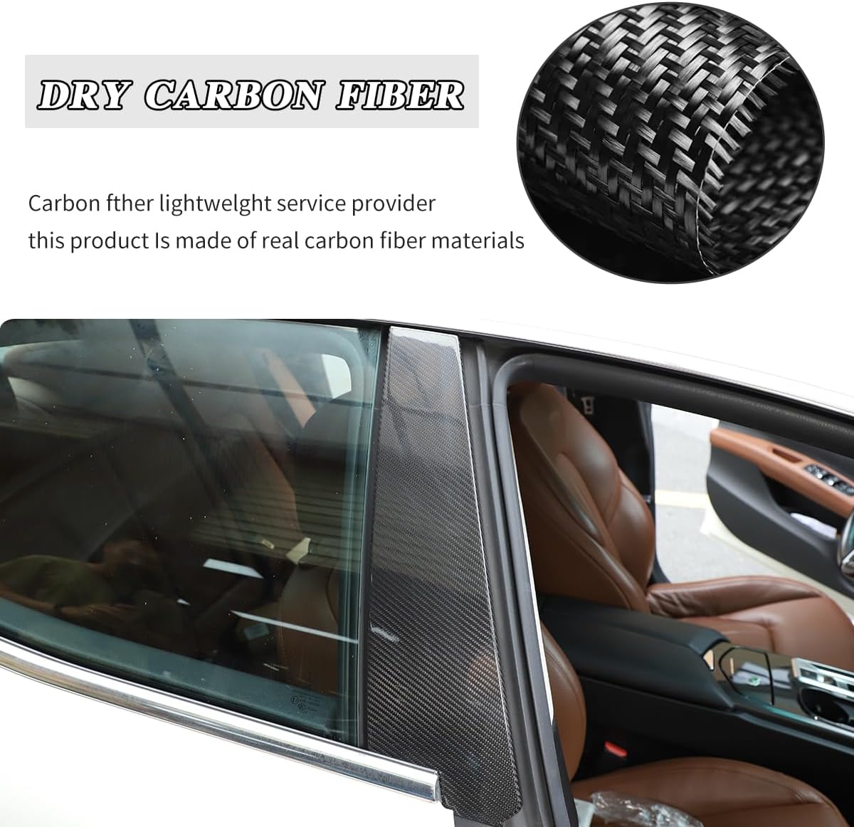 Car Door B-Pillar Decoration Anti-Scratch Protective Cover Real Carbon Fiber Trim Fit for Maserati Ghibli 2014-2021 Automotive Exterior Accessories 2PCS (Black Carbon Fiber)