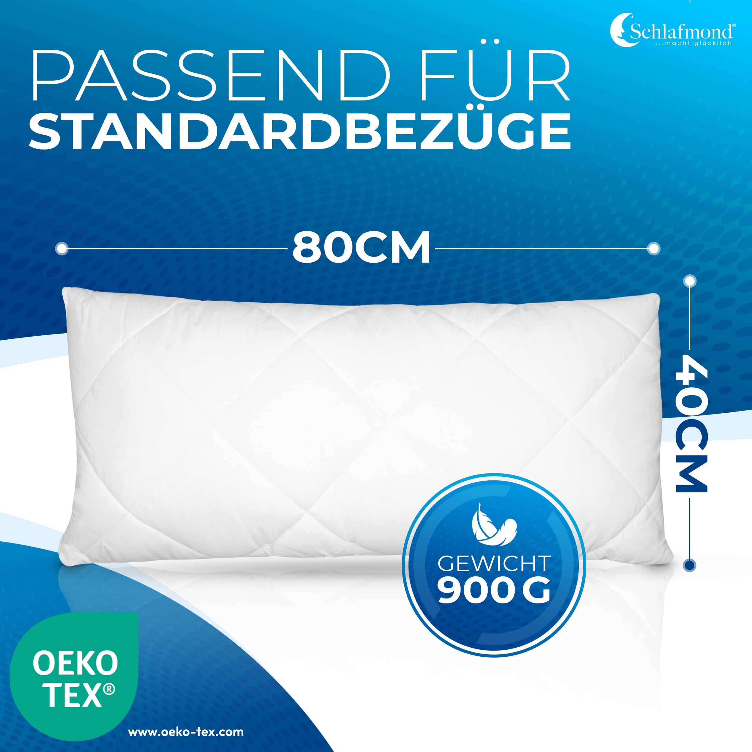 Schlafmond Medicus Clean, cuscino 40 x 80 cm, con imbottitura in fibra cava, cuscino trapuntato, in cotone, 40 x 80 cm, lavabile fino a 95 gradi, prodotto in Germania