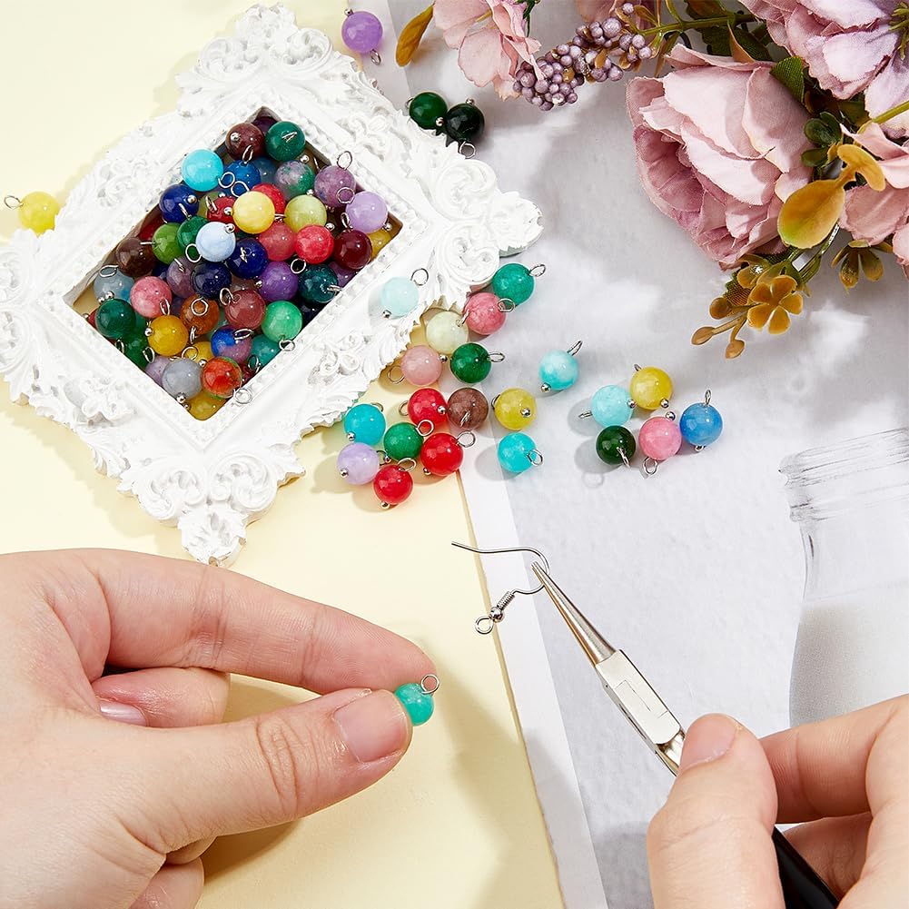 SUPERFINDINGS 100Pcs Random Color Natural Round Gemstone Charms Faceted Round Chakra Charms with Platinum Loops Crystal Stone Pendants for DIY Bracelet Necklace Jewelry Findings - Image 3