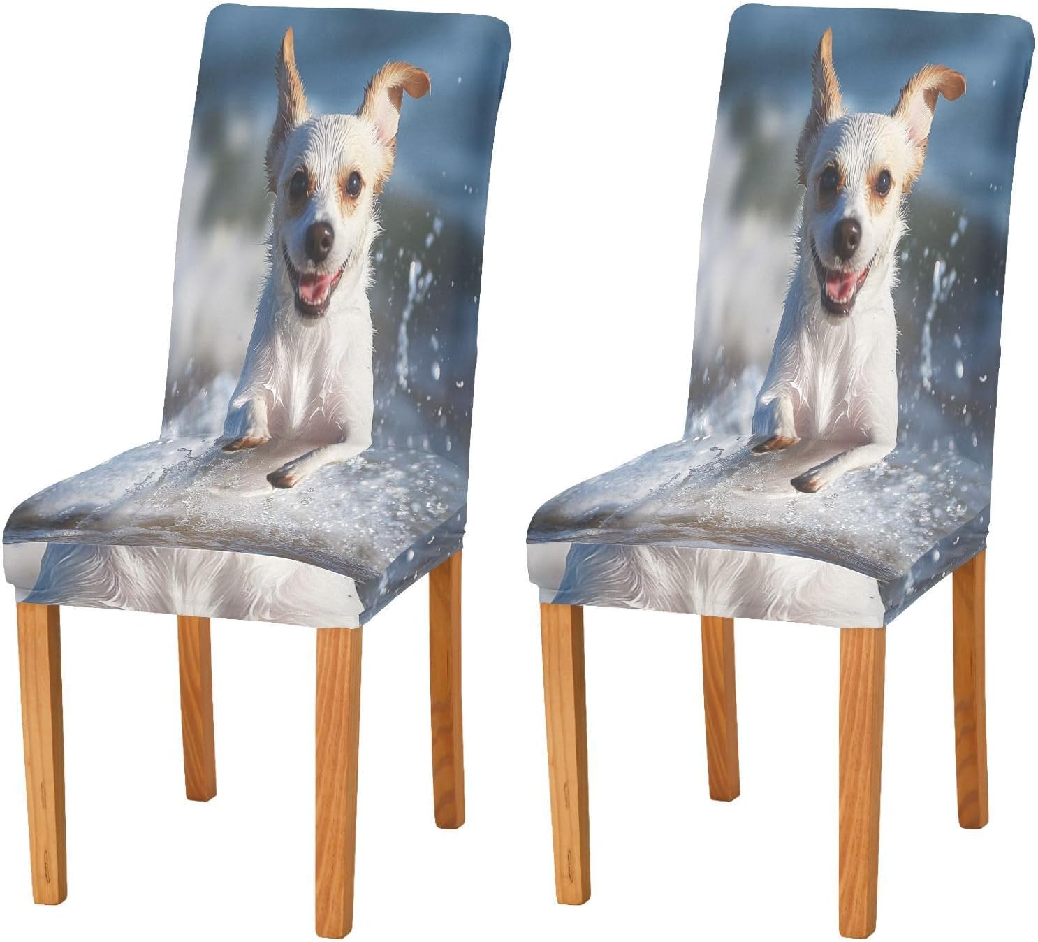 ALAZA Chair Covers for Dining Room, Puppy Run at The Beach Stretch Chair Cover Sets Chair Protector Removable Washable for Ktichen Restaurant Hotel